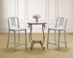 Pair of Emeco 'Navy' Bar Counter Stools in Brushed Aluminum