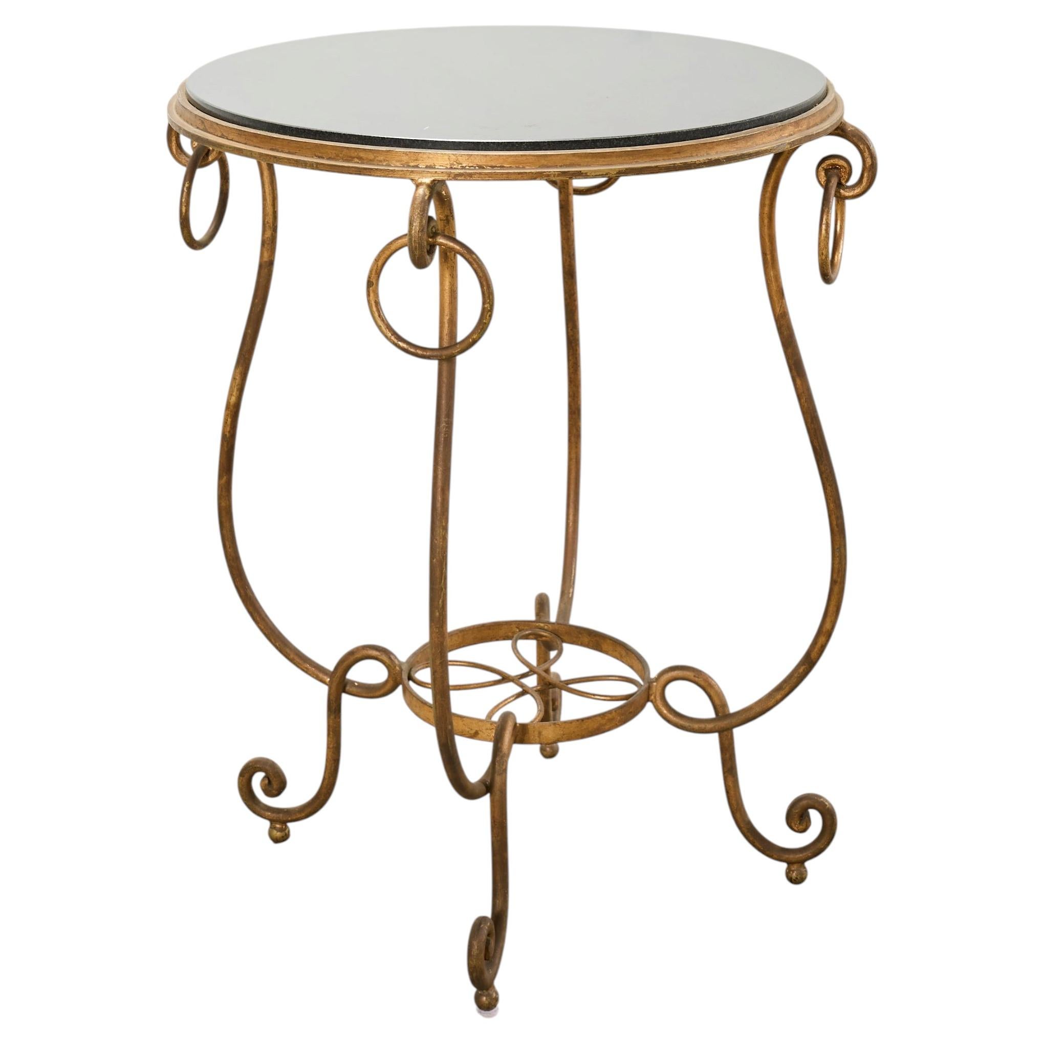 Rene Drouet Style Gilded Iron Granite Top Center Table For Sale