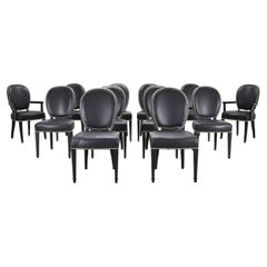 Set of Twelve Ralph Lauren "Duke" Black Leather Dining Chairs