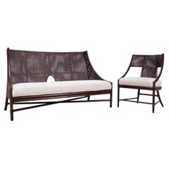 Barbara Barry for McGuire Rattan Cane Settee and Armchair
