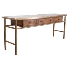 Mastercraft Etched Bronze Burlwood Console or Writing Desk 6 Ft