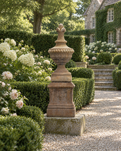 Neoclassical Cast Stone Garden Finial on Pedestal 44 Inch