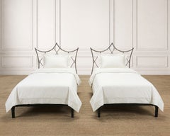 Pair of French Neoclassical Iron Lattice Twin Bed Frames