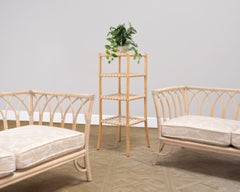 McGuire Antalya Leather Four-Tier Rattan Étagère Plant Stand