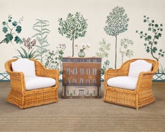 Pair of Organic Modern Rattan Wicker Lounge Armchairs