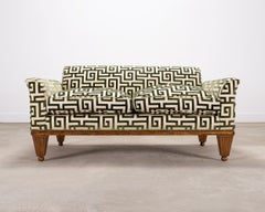 20th C. Art Deco Style Greek Key Velvet and Raffia Settee