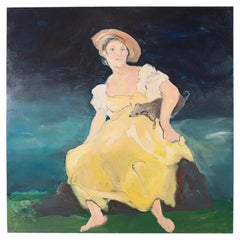 Ira Yeager 20th C. Woman in Yellow Oil Canvas Painting 5.5 Ft