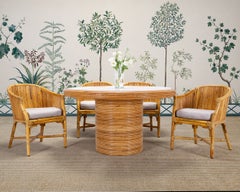 Set of Four McGuire Barrel Back Rattan Bamboo Dining Armchairs