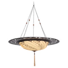 Fortuny Scudo Saraceno Venetian Bronze Silk Lamp Chandelier