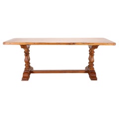 French Provincial Oak Farmhouse Double Trestle Dining Table