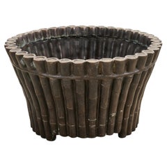 Chinoiserie Cast Bronze Faux Bamboo Jardinière Planter with Verdigris Patina