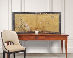 Japanese Edo Two-Panel Gilt Screen Birds Chrysanthemums 6 Ft