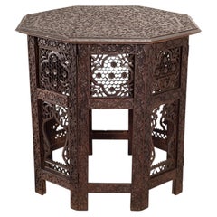 Anglo-Indian Kashmiri Style Carved Wood Octagonal Side Table