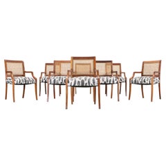 Set of Eight Danish Modern Mahogany and Cane Dining Armchairs