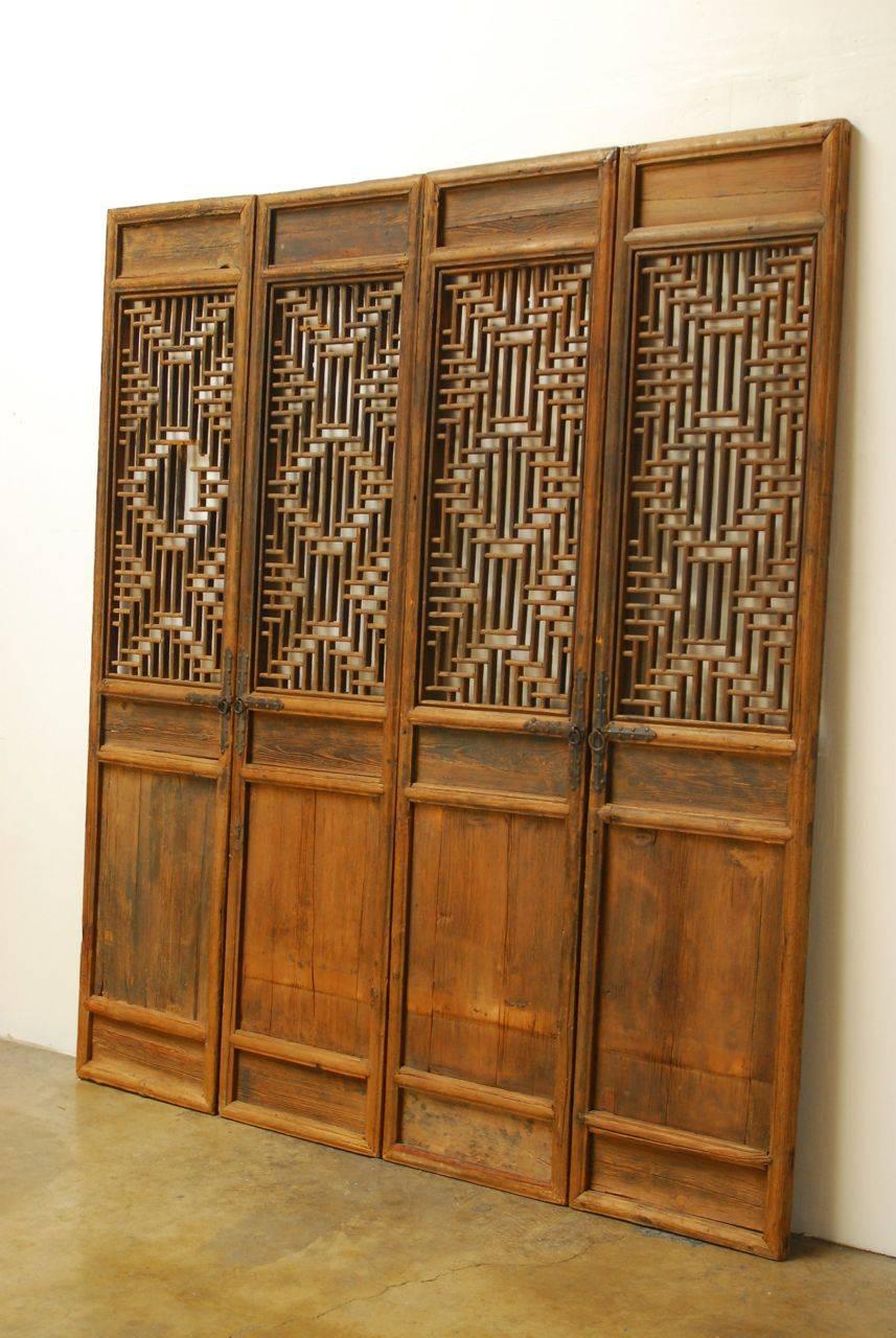 Iron Set of Four Chinese Lattice Panel Doors