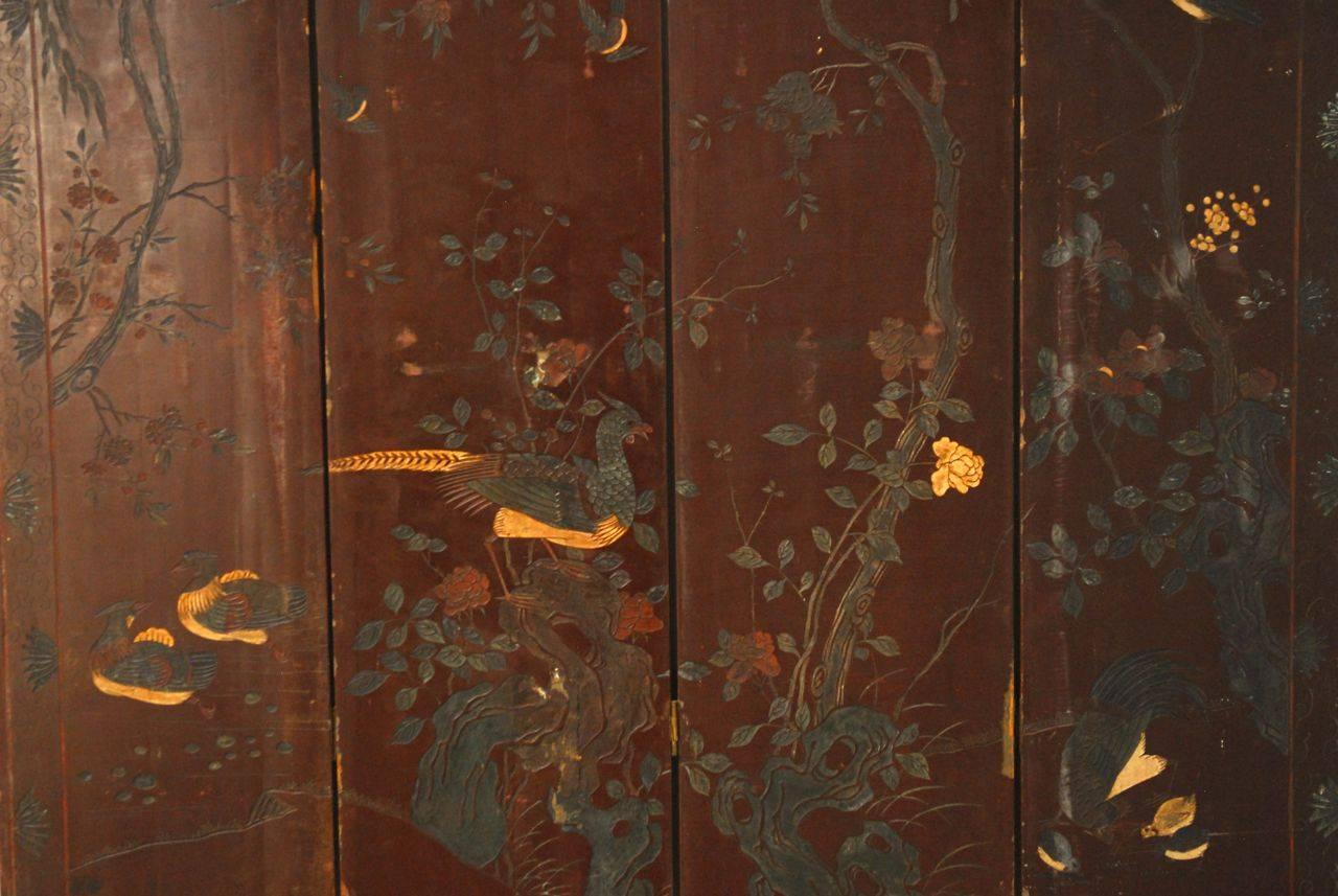 19th Century Four Panel Lacquered Coromandel Screen 2