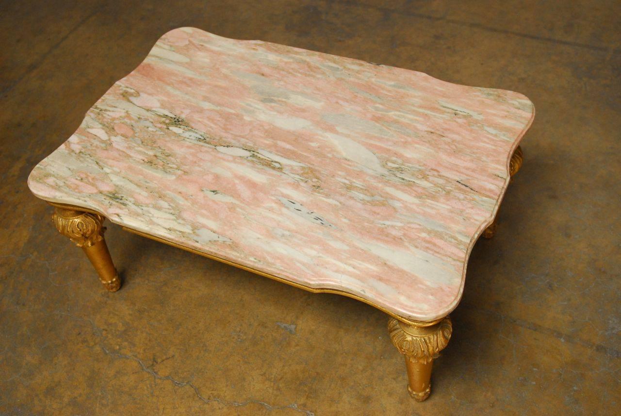 American Hollywood Regency Marble-Top Cocktail Table by Ruder