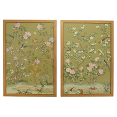 Pair of Chelsea House Edgedale Chinoiserie Painted Silk Panels