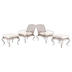 Pair of Rose Tarlow Twig Iron Garden Lounge Chairs + Ottomans