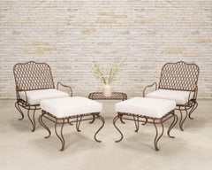 Pair of Rose Tarlow Twig Iron Garden Lounge Chairs + Ottomans
