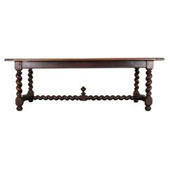 19th C. French Louis XVIII Style Oak Barley Twist Dining Table 7 Ft