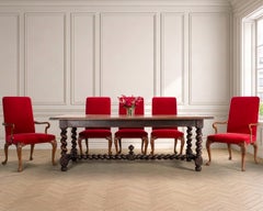 19th C. French Louis XVIII Style Oak Barley Twist Dining Table 7 Ft