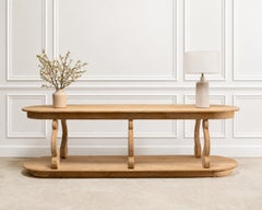 French Provincial Bleached Oak Two-Tier Console Drapers Table 8 Ft