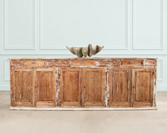 Monumental 19th C. French Stripped Pine Sideboard Cabinet 12 Ft