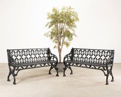 Pair of English Coalbrookdale Style Gothic Iron Garden Benches