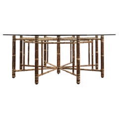 Table à manger octogonale en verre et bambou « Organic Modern » de McGuire