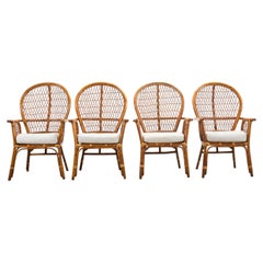 Set of Four Rattan Wicker Peacock Fan-Back Dining Armchairs