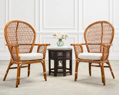 Set of Four Rattan Wicker Peacock Fan-Back Dining Armchairs