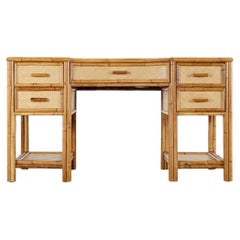 Mid-Century Italian Rattan Bamboo Raffia Writing Table Desk