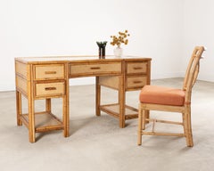 Mid-Century Italian Rattan Bamboo Raffia Writing Table Desk