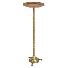Mid-Century Brass Faux-Bamboo Pedestal Martini Drink Table