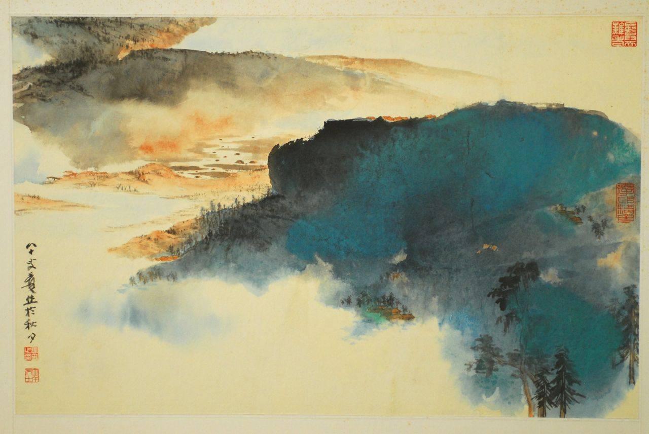 Captivating splash-color painting by Chinese artist Zhang Daqian (1899-1983) ink and color on paper dated to 1978. Inscribed, signed with four seals, framed and glazed. Provenance: Purchased Wah Cheong Art Gallery, Hong Kong 1980 by a private San