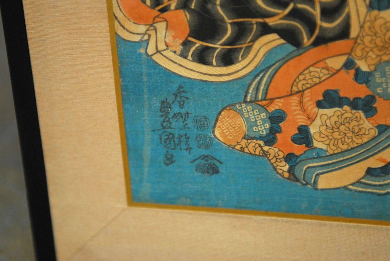 Hand-Crafted Utagawa Kunisada Japanese Ukiyo-E Woodblock Print Screen