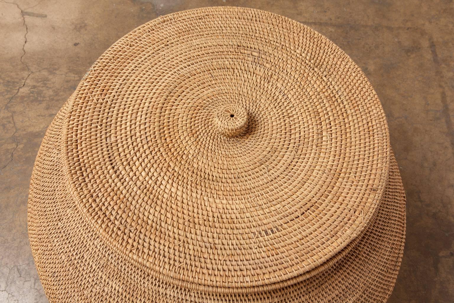 Woven Rattan Lidded Basket In Excellent Condition In Rio Vista, CA
