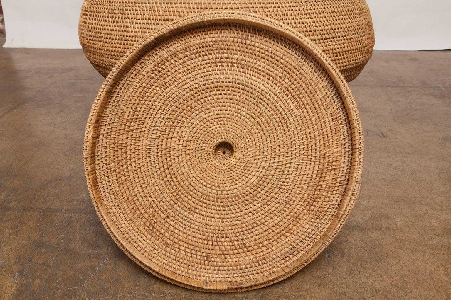 Indian Woven Rattan Lidded Basket