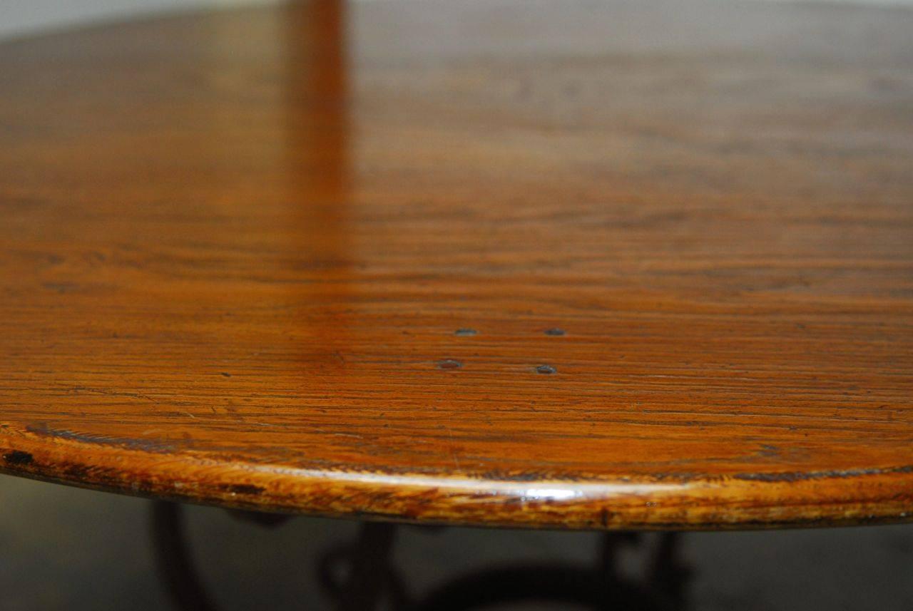 Hand-Crafted Italian Oak and Scrolled Iron Round Dining Table