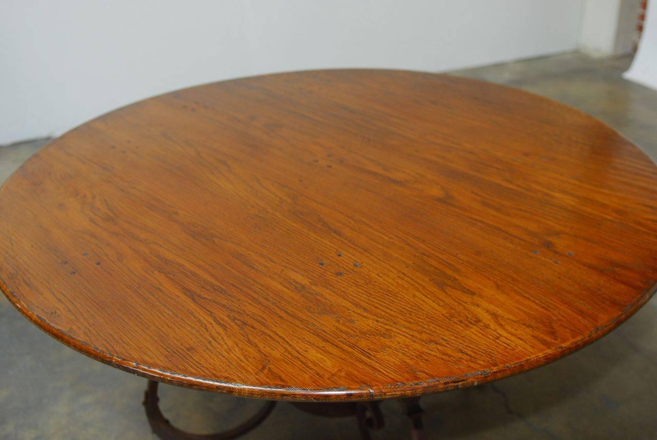 Italian Oak and Scrolled Iron Round Dining Table 1