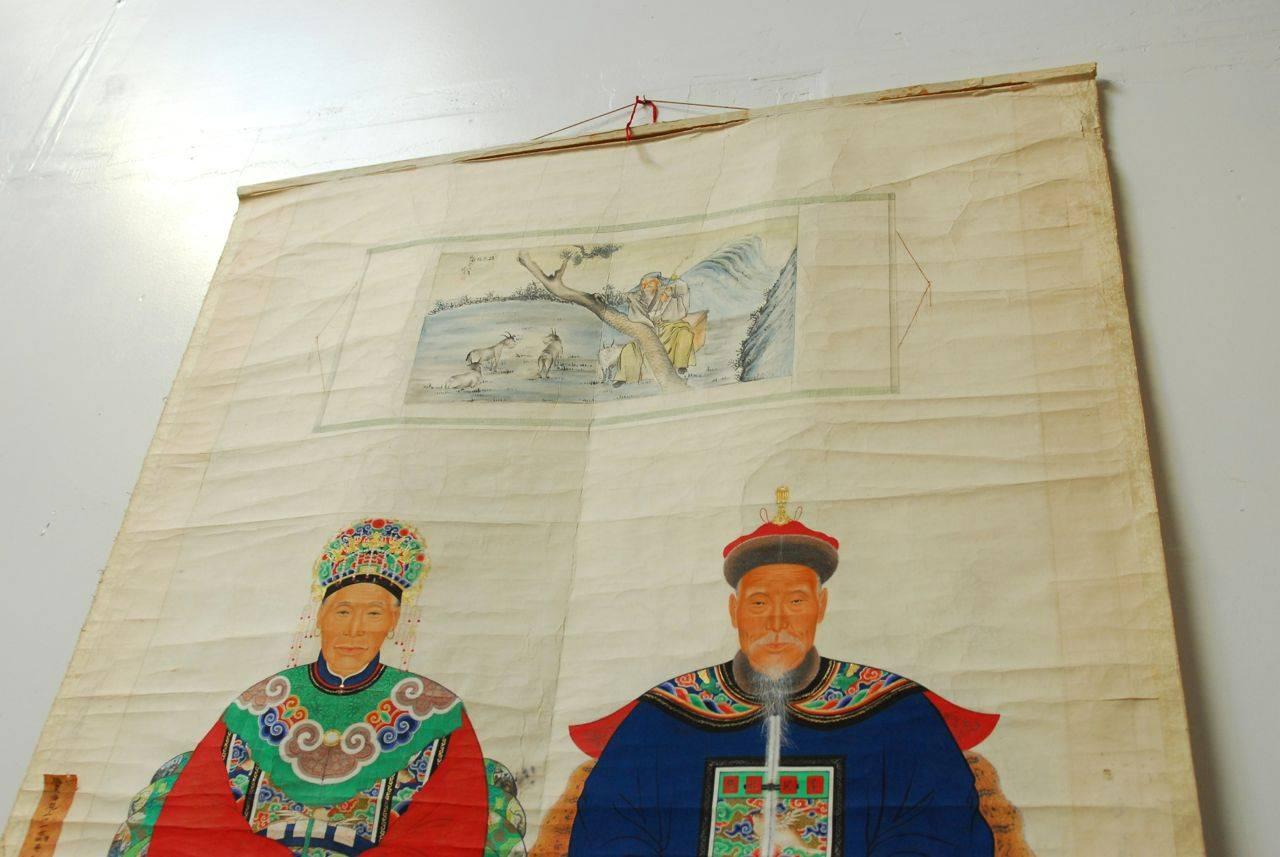 Papier Peinture sur rouleau ancestrale du patriarche et de la matriarche de Chine en vente