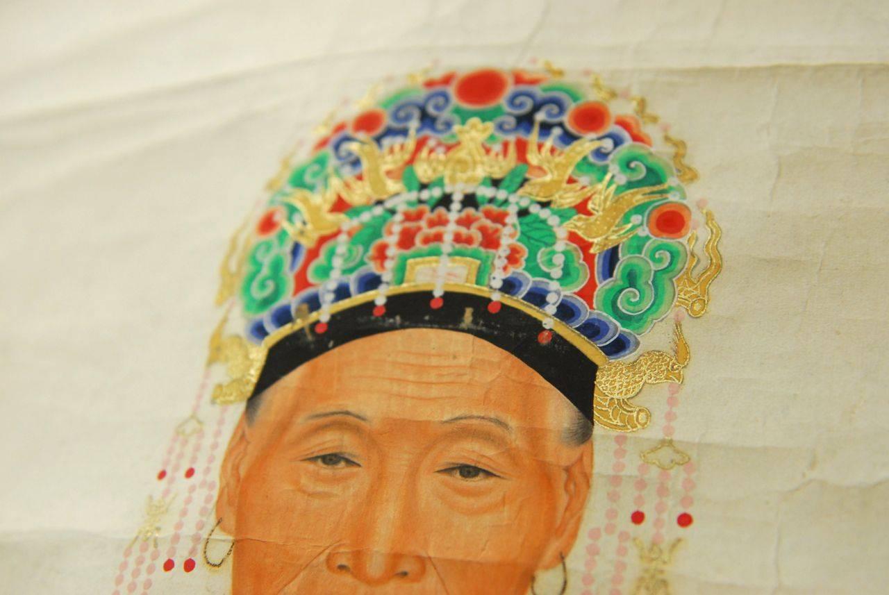 20th Century Chinese Patriarch and Matriarch Ancestral Scroll Painting For Sale