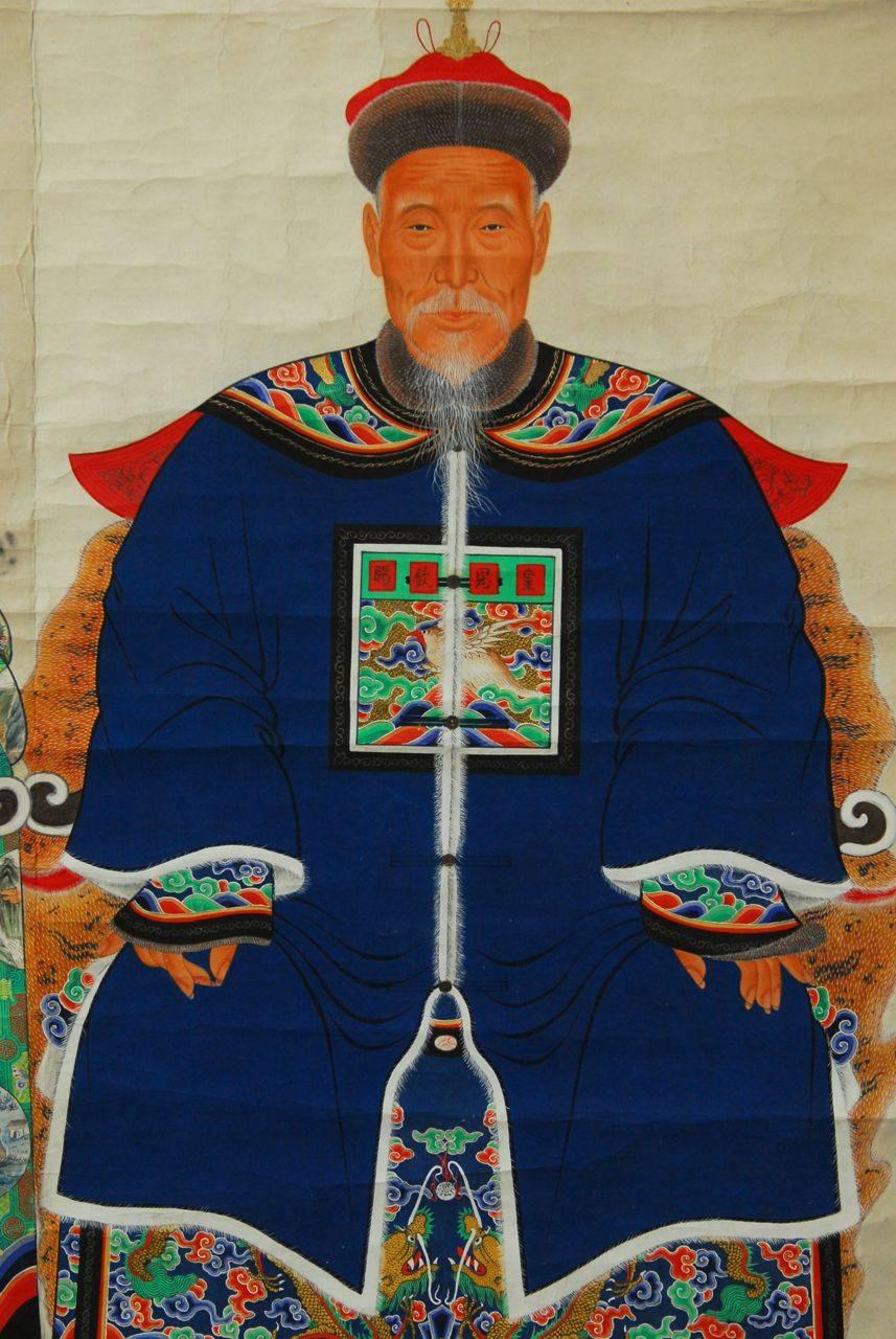 Peinture sur rouleau ancestrale du patriarche et de la matriarche de Chine en vente 2