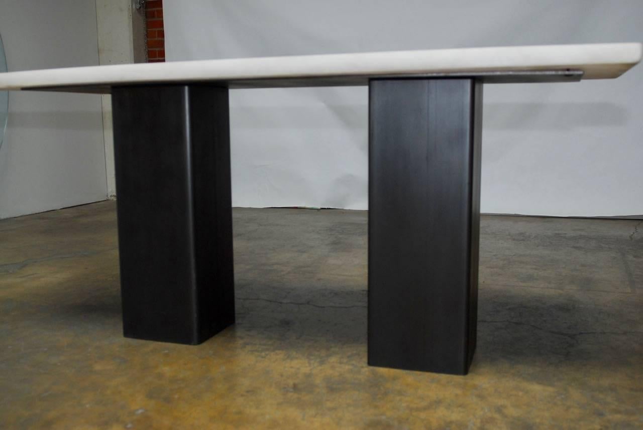 20th Century Modern Faux Marble and Steel Double Pedestal Console