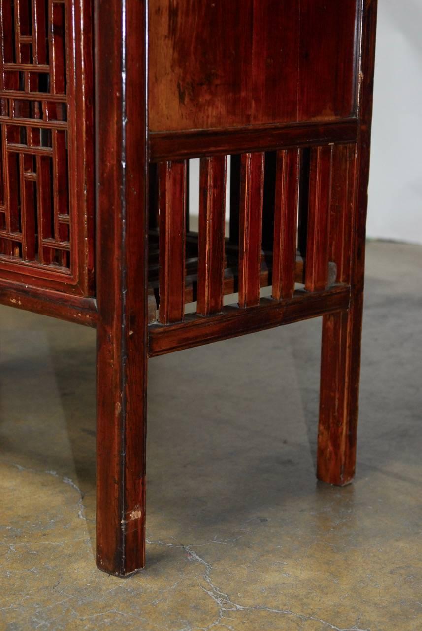 Qing Chinese Lacquered Kitchen Cabinet with Lattice Doors