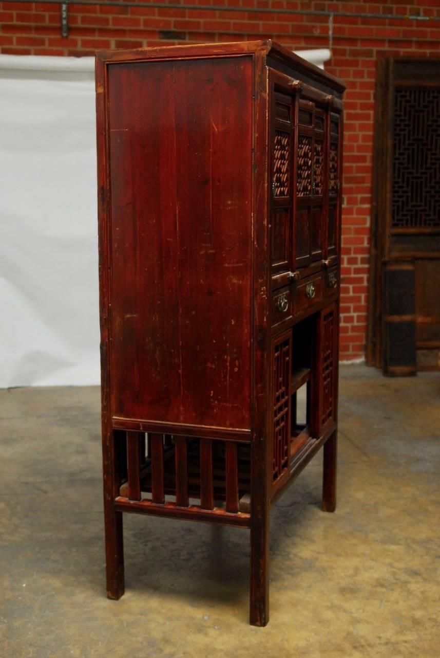 Chinese Lacquered Kitchen Cabinet with Lattice Doors In Excellent Condition In Rio Vista, CA