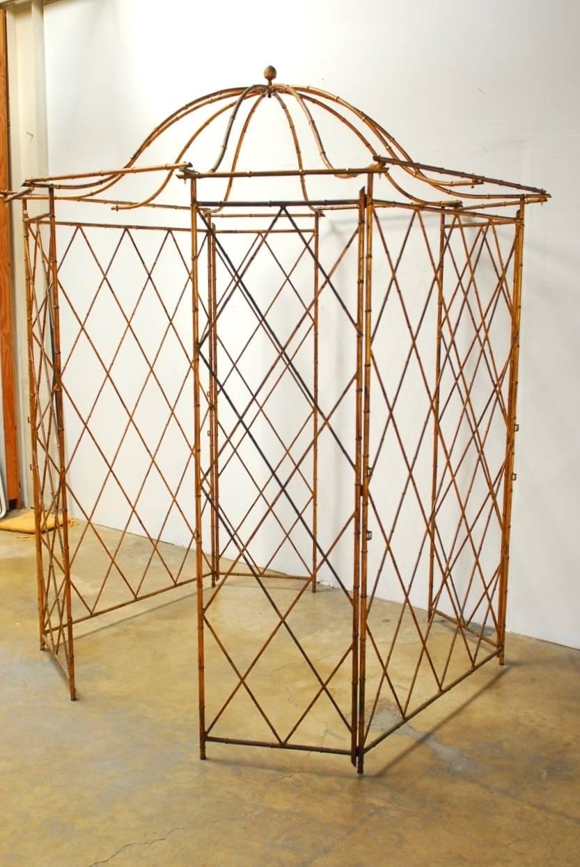 20th Century Gilt Metal Faux Bamboo Gazebo with Pagoda Roof
