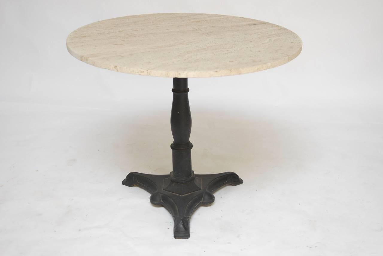 Art Deco French Round Travertine and Iron Bistro Table