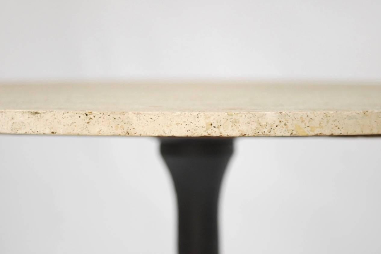 Cast French Round Travertine and Iron Bistro Table